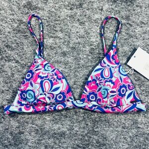 O'Neill Hot Spell Seaside Bikini Top Womens L Pink Blue Triangle Swim Retro 70s